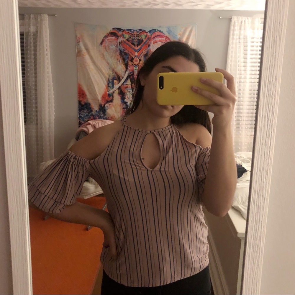 Pink and blue striped top